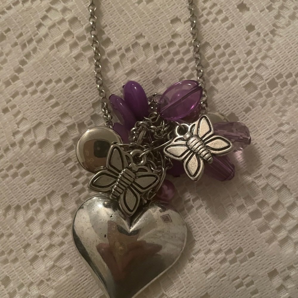 New Purple Heart and butterfly necklace